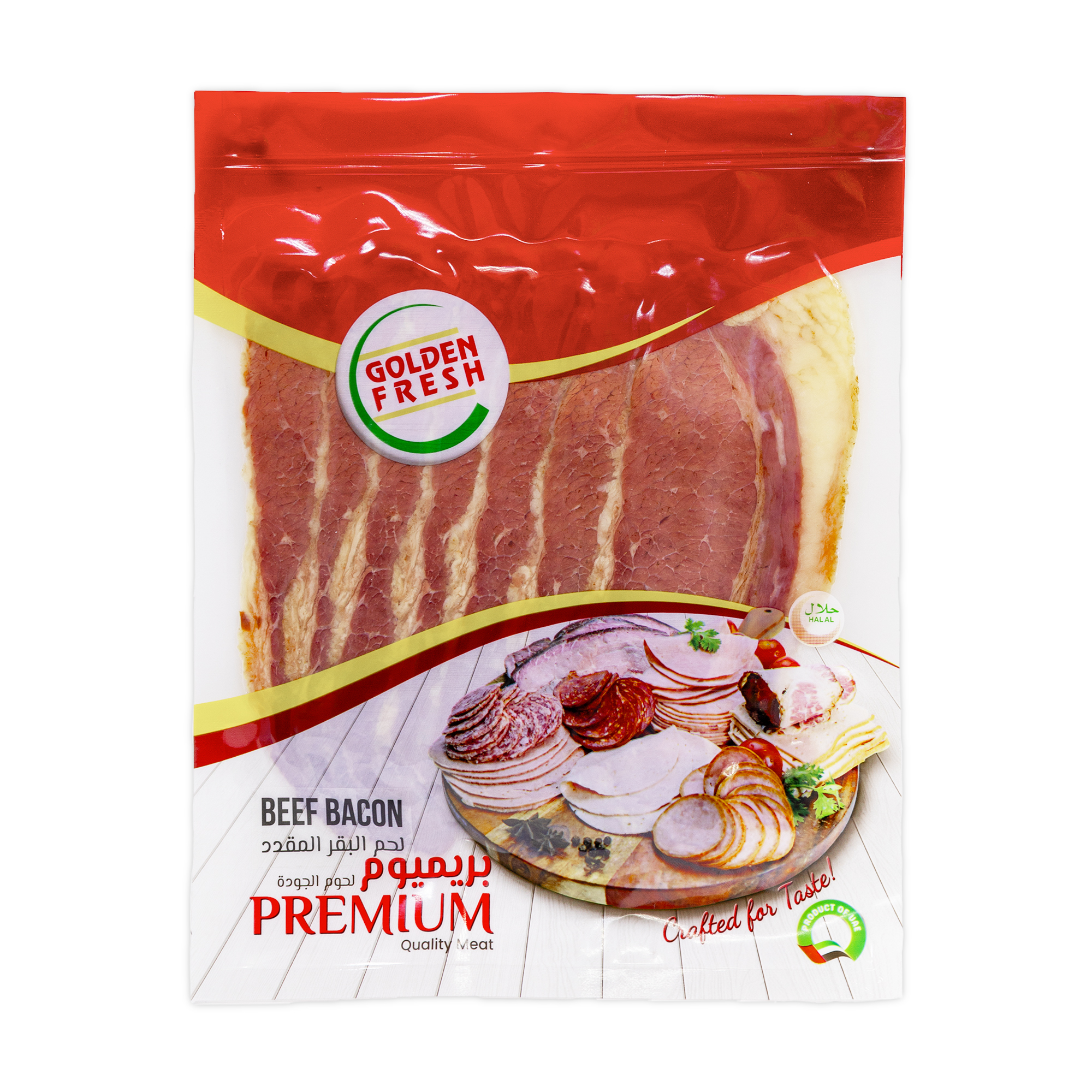 BeefBaconNewPackFront2.jpg Smoked Beef Bacon (500g) - Image 1